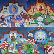 A collage of 4 paintings inspired by the war in Afghanistan